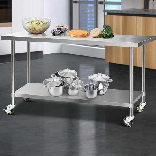 1829X760Mm Stainless Steel Kitchen Bench With Wheels - Cefito Commercial Castor Sskb