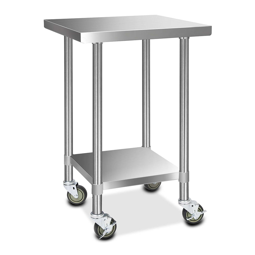 610x610mm Stainless Steel Kitchen Bench with Wheels Food Prep Table