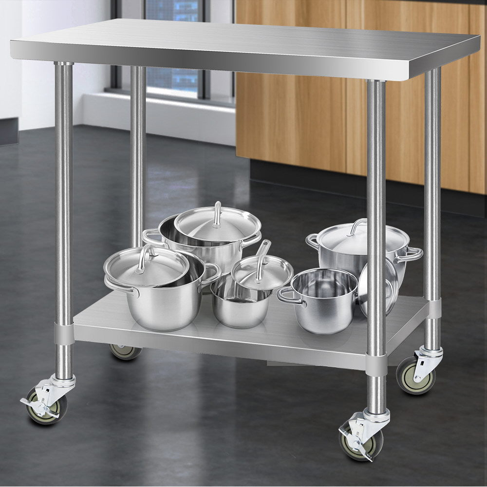 1219X610Mm Stainless Steel Kitchen Bench With Wheels