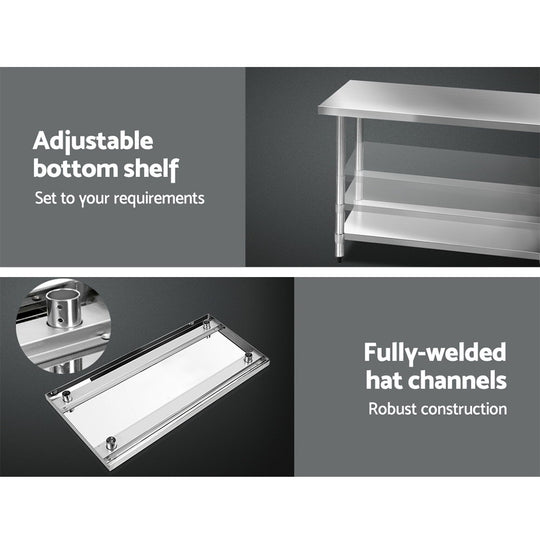 1219X610Mm Stainless Steel Kitchen Bench With Wheels - Cefito Benches Work Food