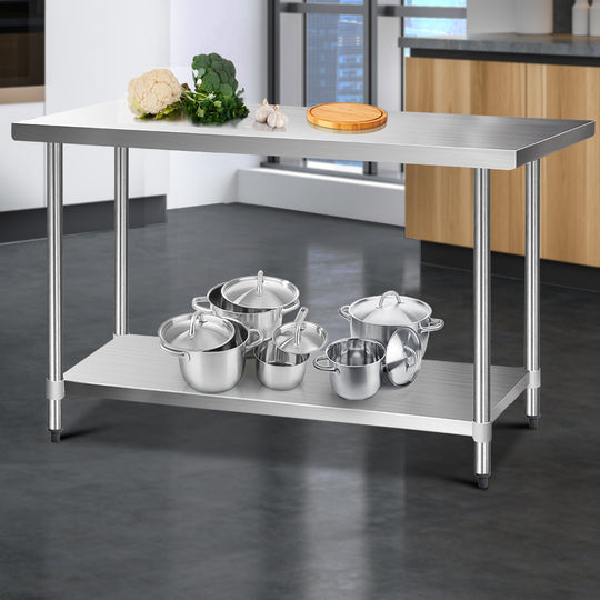 1524X610Mm Stainless Steel Kitchen Bench With Wheels - Cefito Benches Work Food