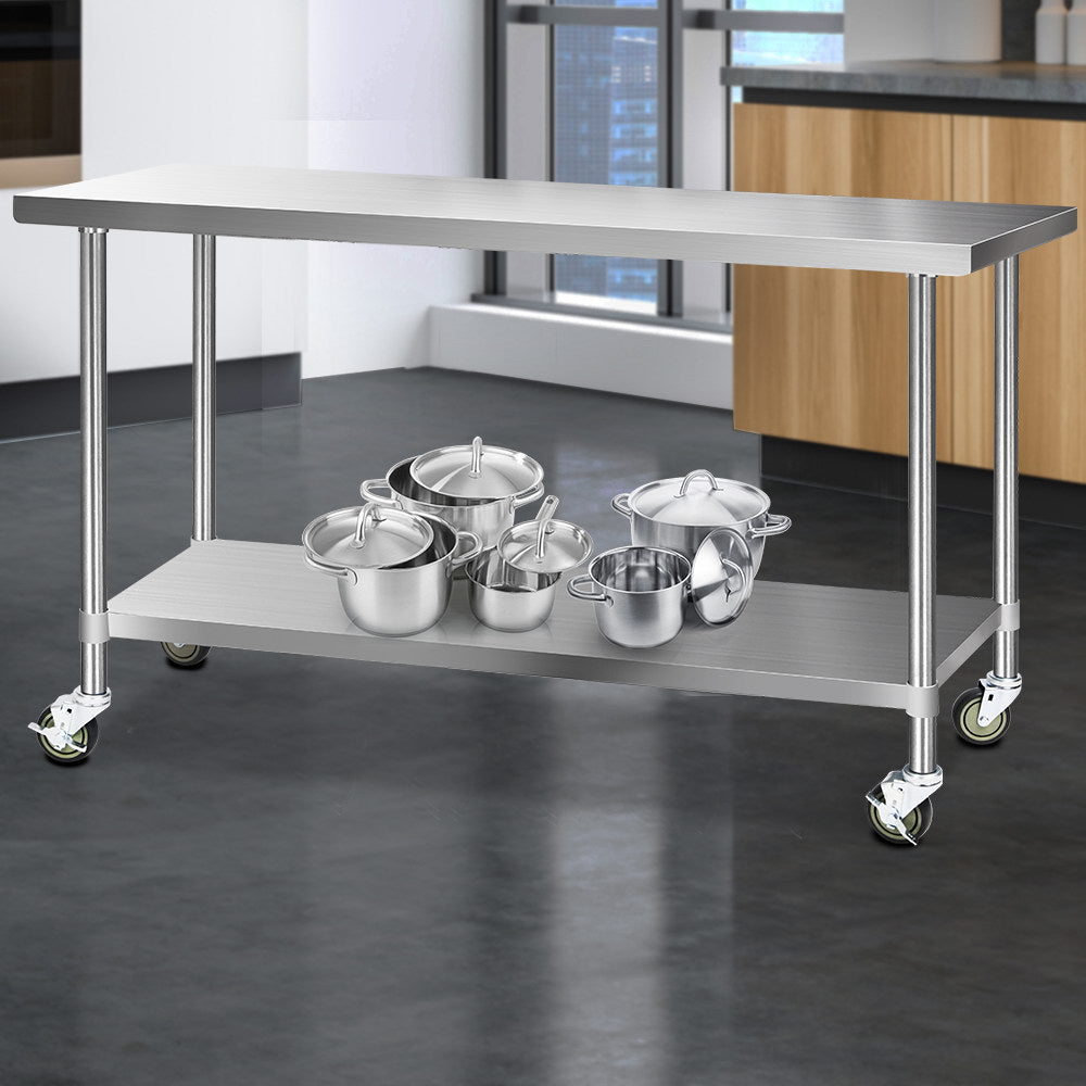 1829X610Mm Stainless Steel Kitchen Bench With Wheels