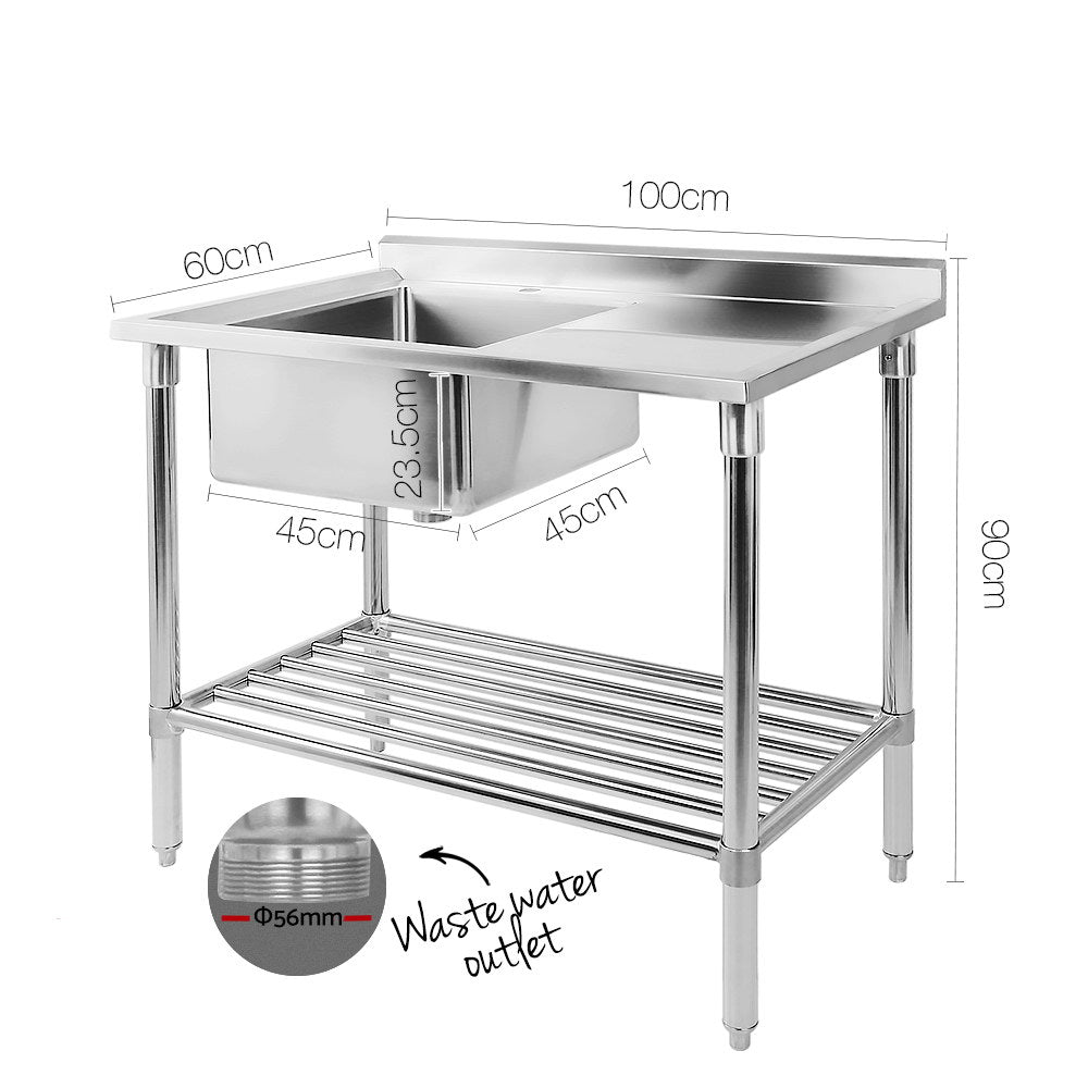 100x60cm Stainless Steel Kitchen Sink Bench 304 Durable Workstation