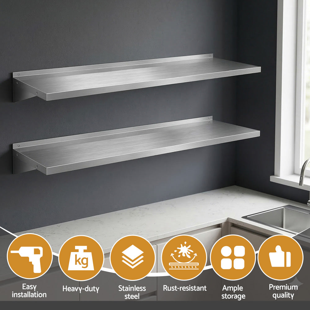 Stainless Steel Kitchen Wall Shelf 1200mm 2PCS | Simpledeals