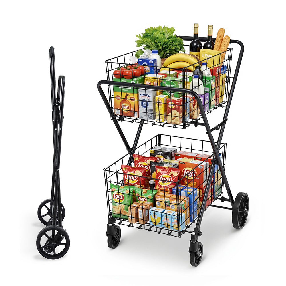 Foldable Trolley Cart Shopping Cart with Wheels Portable Grocery Carrier with Utility Trolleys