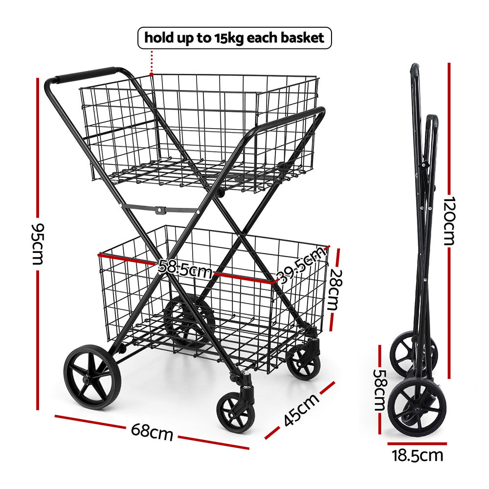 Foldable Trolley Cart Shopping Cart with Wheels Portable Grocery Carrier | Utility Trolleys - photo 6
