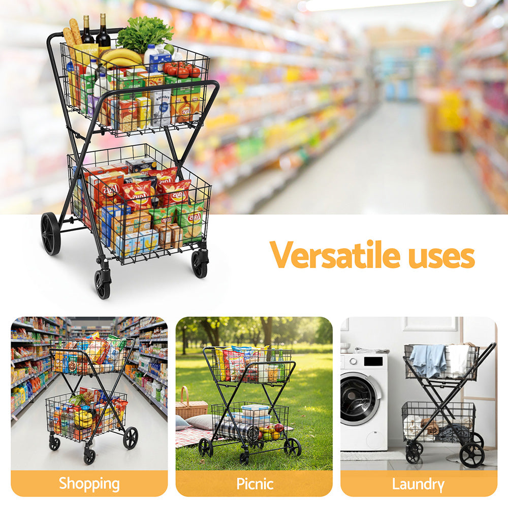 Foldable Trolley Cart Shopping Cart with Wheels Portable Grocery Carrier