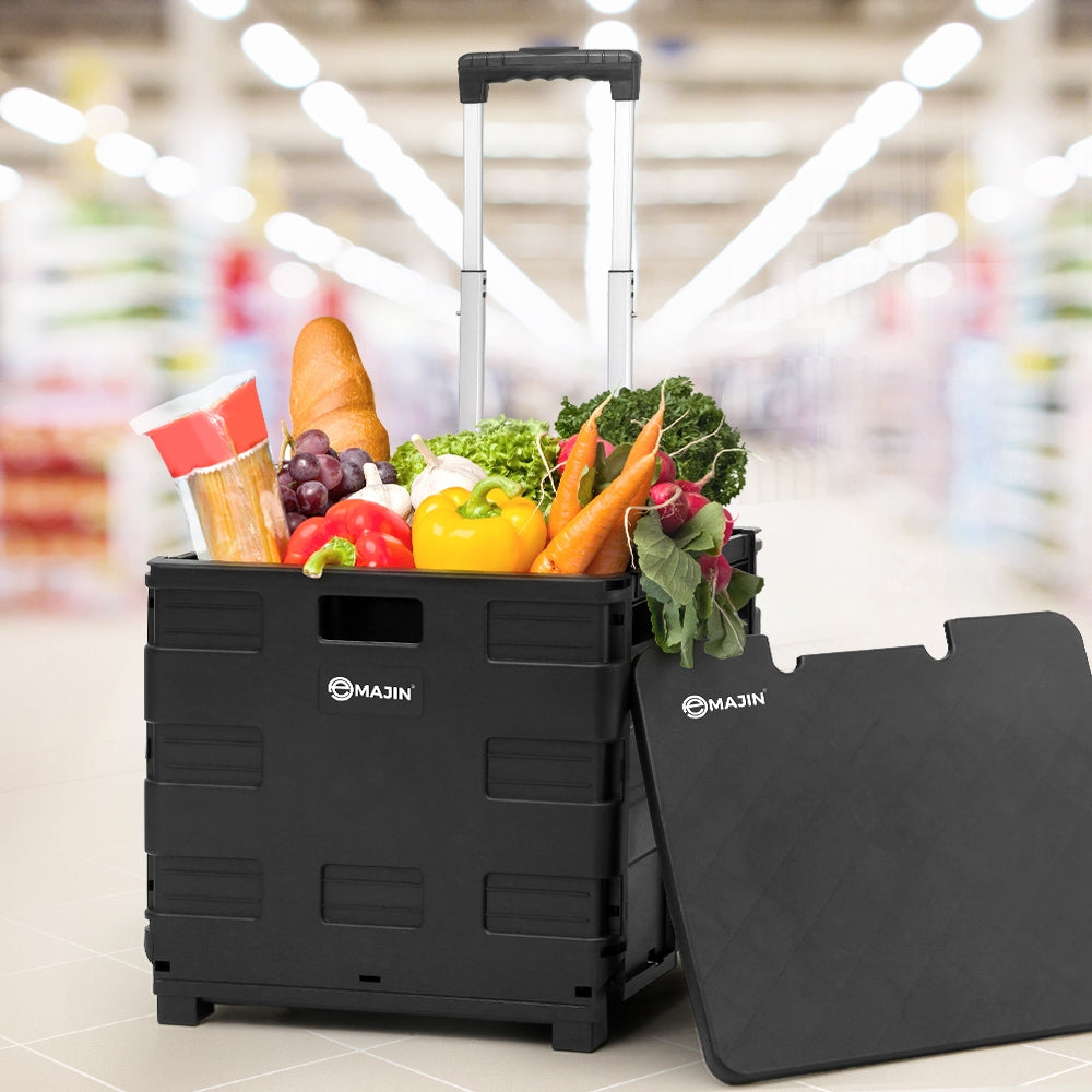 Foldable Shopping Cart Trolley Grocery Basket Rolling Wheel Portable 35Kg