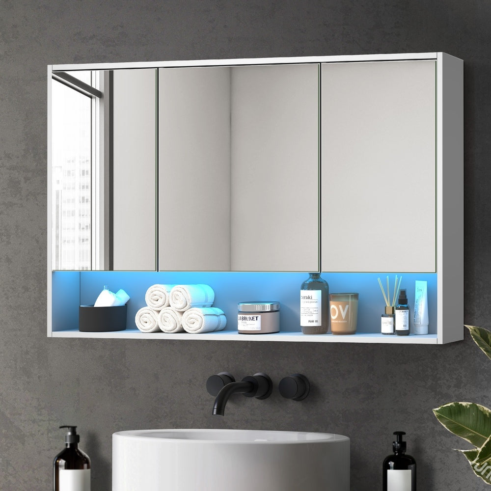 Bathroom Mirror Cabinet LED Wall Storage Black/White