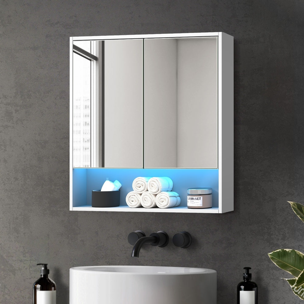 Bathroom Mirror Cabinet LED Wall Storage Black/White