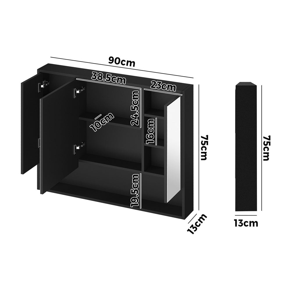 Bathroom Mirror Cabinet LED Wall Storage Black/White
