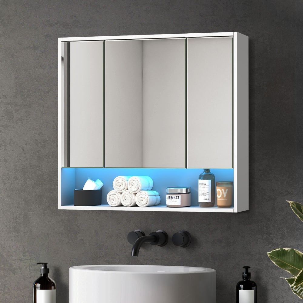 Bathroom Mirror Cabinet LED Wall Storage Black/White