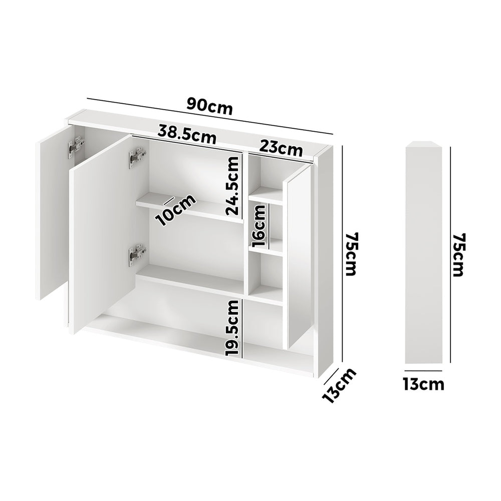 Bathroom Mirror Cabinet LED Wall Storage Black/White
