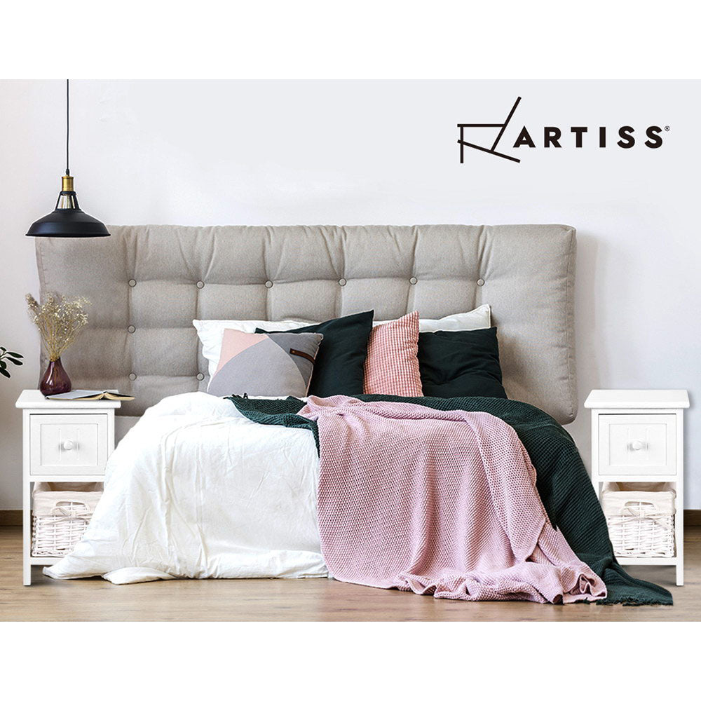 2X Bedside Table 1 Drawer with Basket Rustic White