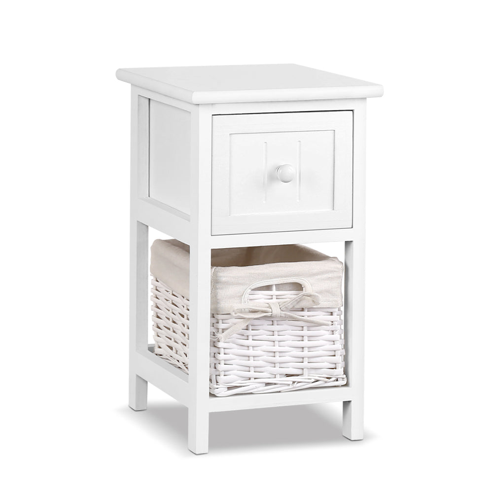 2X Bedside Table 1 Drawer with Basket Rustic White