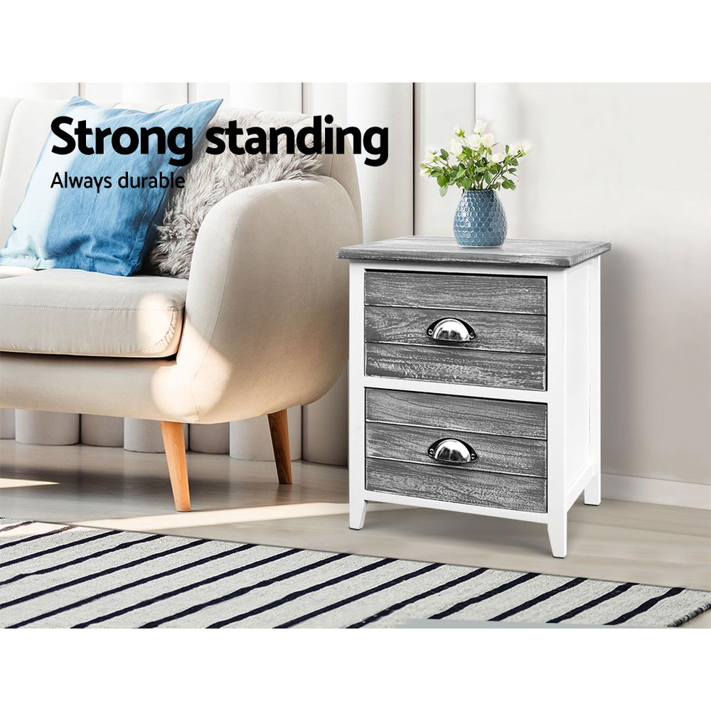 2X Vintage Bedside Tables Grey 2 Drawers Nightstand Storage Units