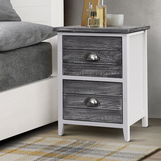 Grey colour - 2X Vintage Bedside Tables Grey 2 Drawers Nightstand Storage Units