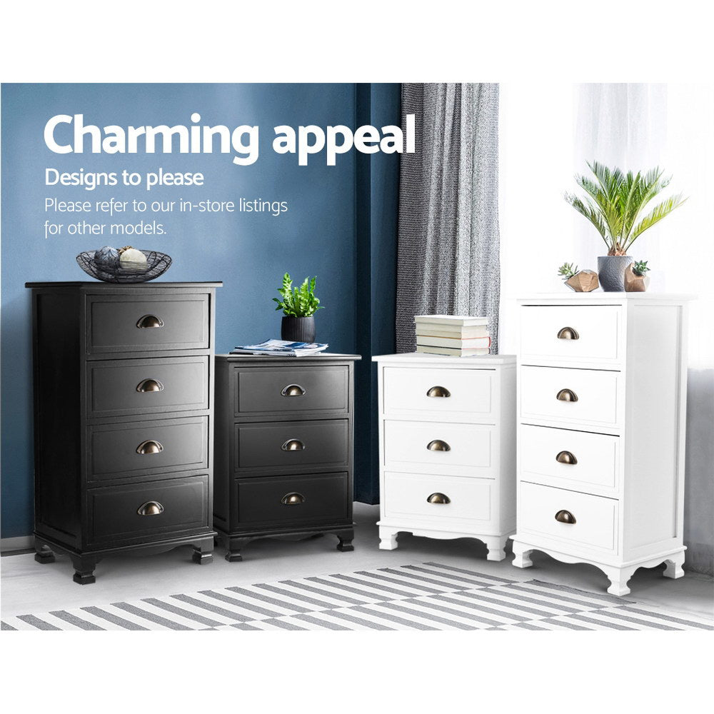 Bedside Table 3 Drawers Vintage - THYME Black | Black colour