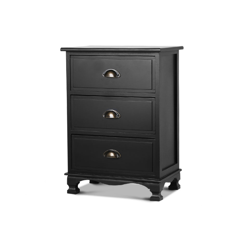Black colour - Bedside Table 3 Drawers Vintage - THYME Black