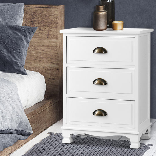 3 Drawer - 3 Drawer Vintage Bedside Table White Finish