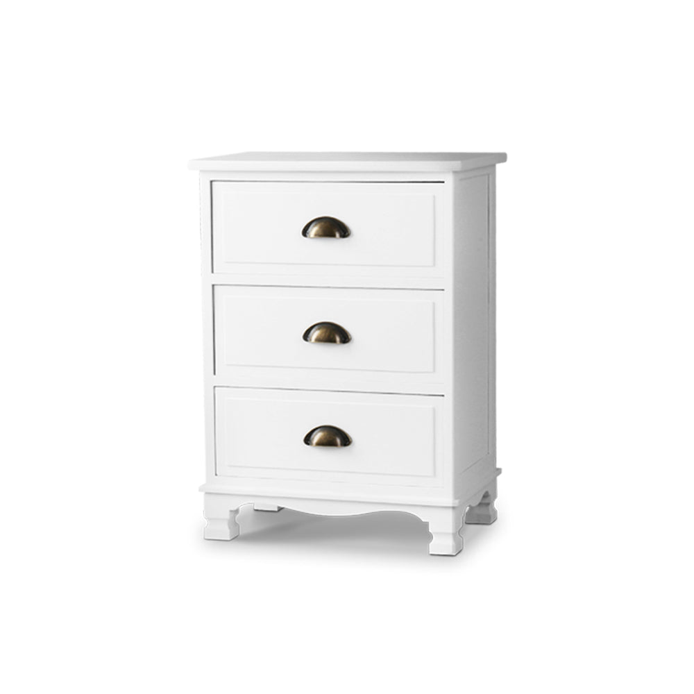 3 Drawer Vintage Bedside Table White Finish