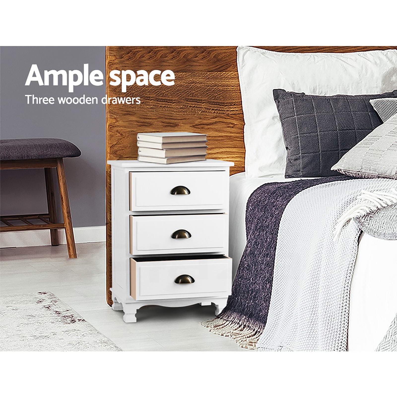 White bedside table 45x30x62.5cm, view 6