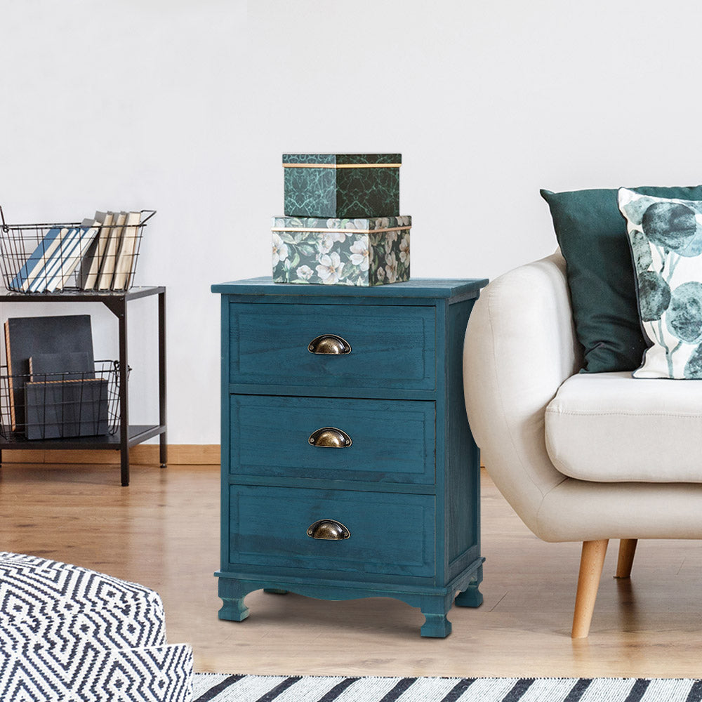 Bedside Table 3 Drawers Vintage - THYME Blue