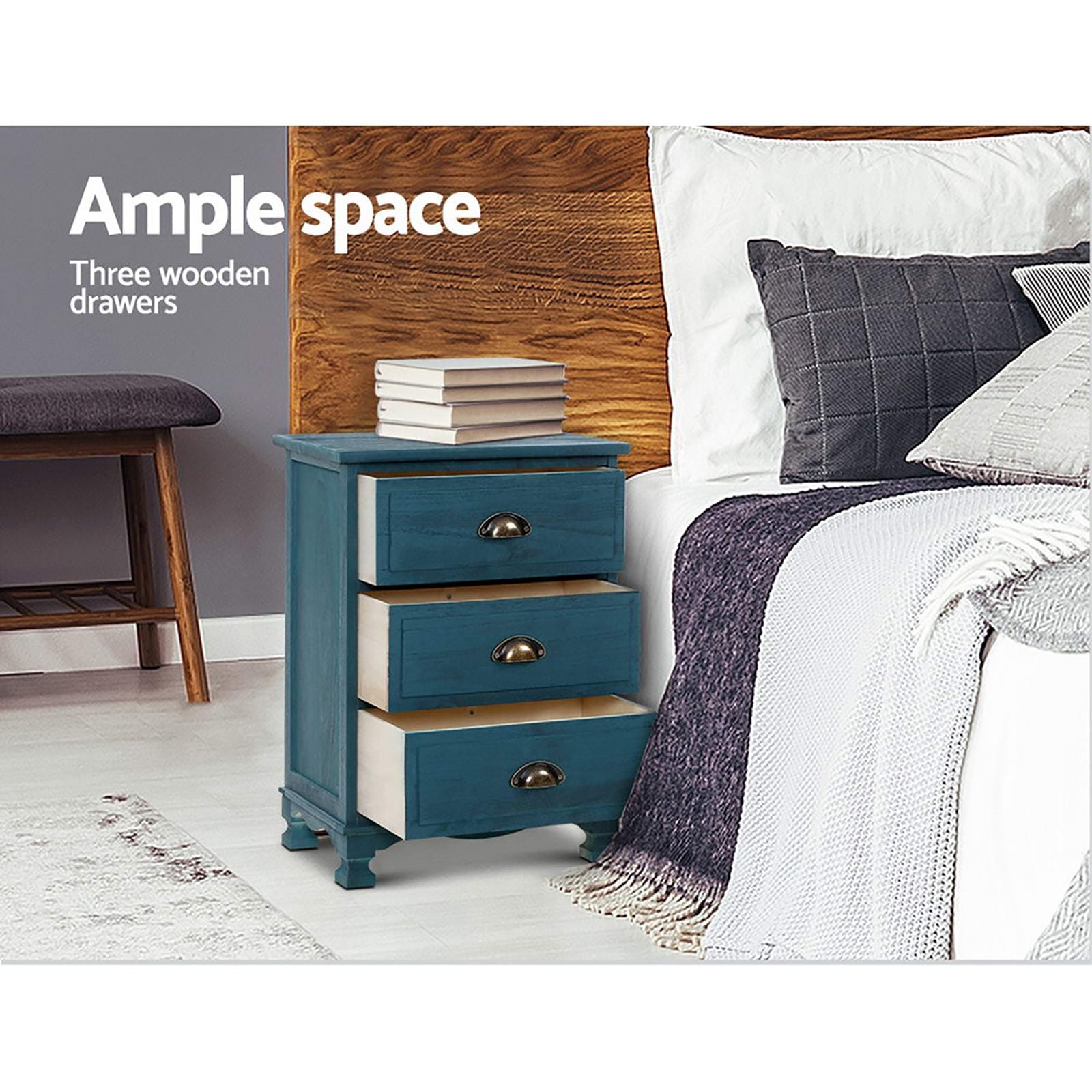 Bedside Table Vintage Blue 37x22x13.5cm