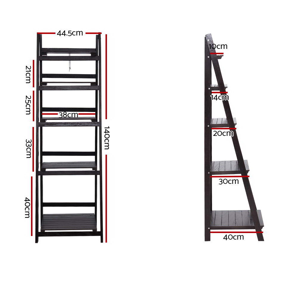 Display Shelf 5 Tier Wooden Ladder Stand Storage Book Shelves Rack Coffee