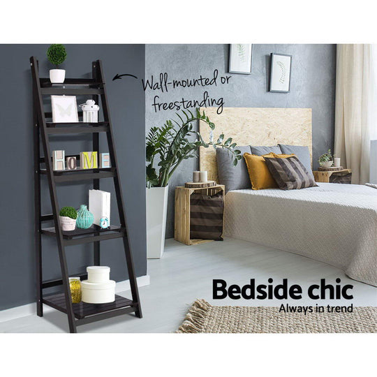 Bookshelf 5 Tier Wooden Ladder Stand Storage Book Shelves