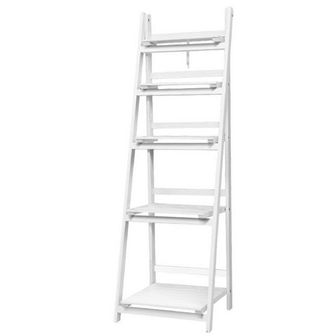 Display Shelf 5 Tier Wooden Ladder Stand Storage Book Shelves Rack White