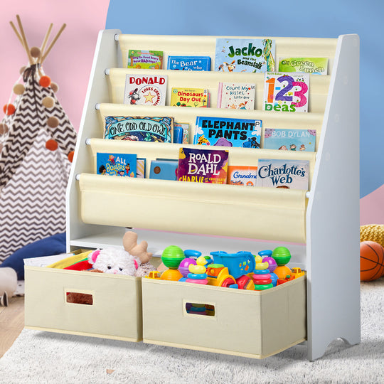 4 Tier Kids Bookshelf Bookcase with 2 Drawers Children Toy