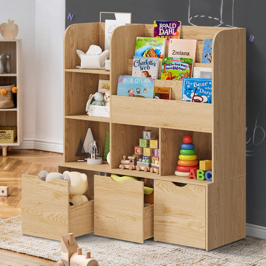 Kids Bookcase Toy Organiser Storage Natural | Simpledeals