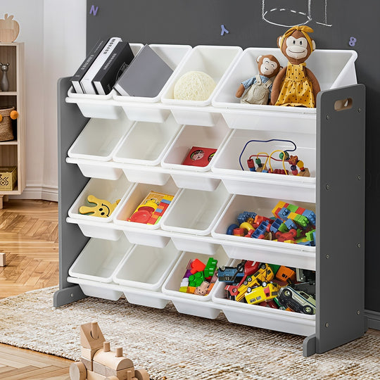 Kids Toy Storage Organiser 16 Bin Shelf Removable Drawers