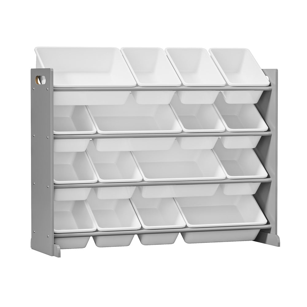 Kids Toy Storage Organiser 16 Bin Shelf with Removable Drawers Grey/White