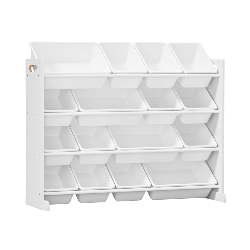 Kids Toy Storage Organiser 16 Bin Shelf with Removable Drawers Grey/White