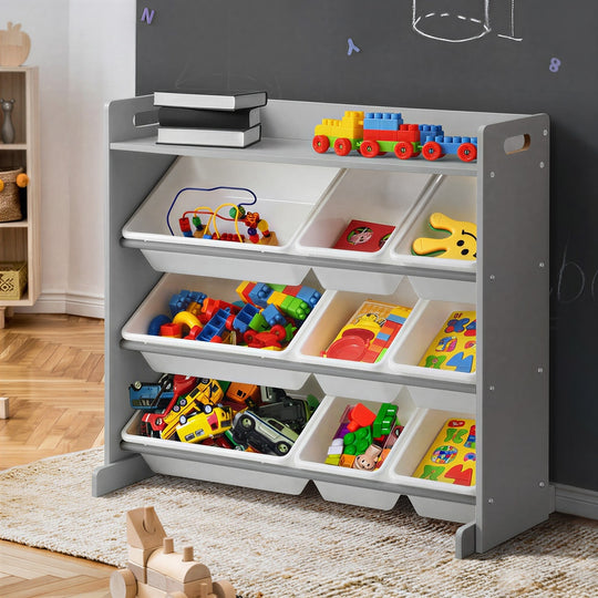 Kids Toy Storage Organiser 9 Bin Bookshelf Shelf Unit