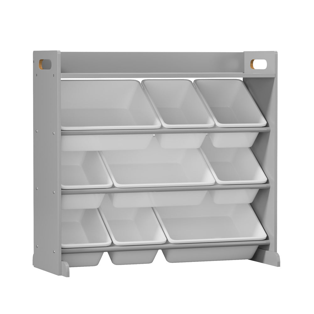 Kids Toy Storage Organiser 9 Bin Bookshelf Shelf Unit for Playroom Grey/White