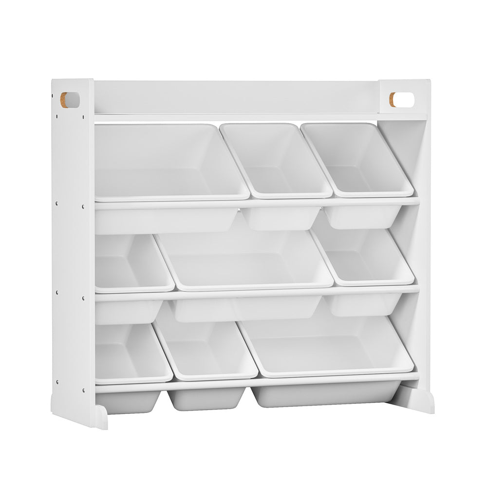Kids Toy Storage Organiser 9 Bin Bookshelf Shelf Unit for Playroom Grey/White