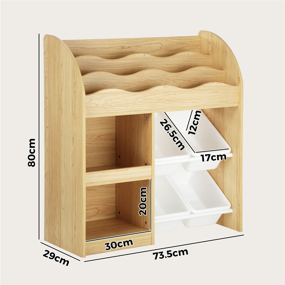 Kids Bookshelf 4 Bins Toy Box Storage Organiser Display Shelf