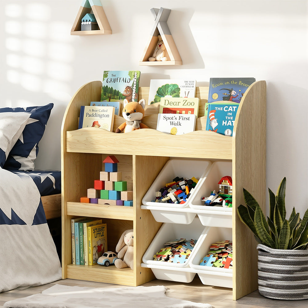Kids Bookshelf 4 Bins Toy Box Storage Organiser Display Shelf