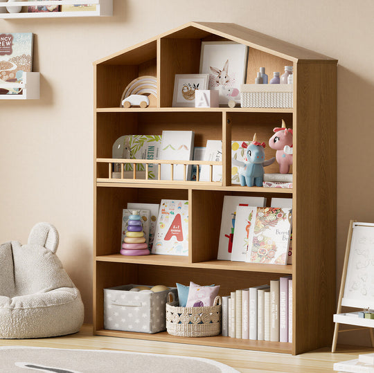 Kids Bookshelf House Bookcase Display Rack 92x75x24cm