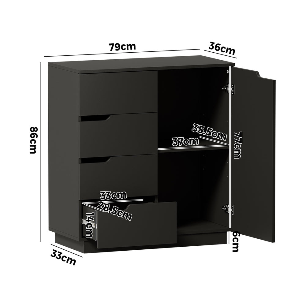 Black Buffet Cabinet 4 Drawers Cupboard | Simpledeals