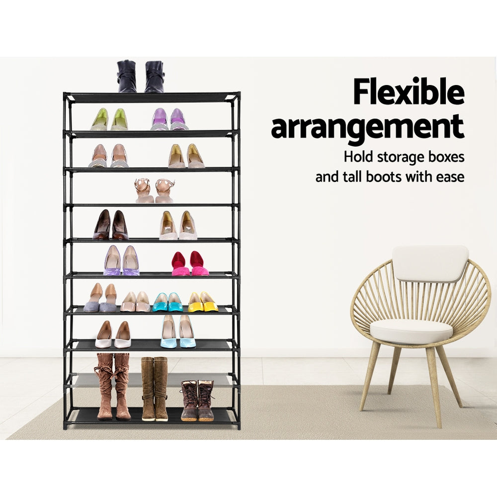 Shoe Rack Cabinet Stackable 50 Pairs 10-Tier Black
