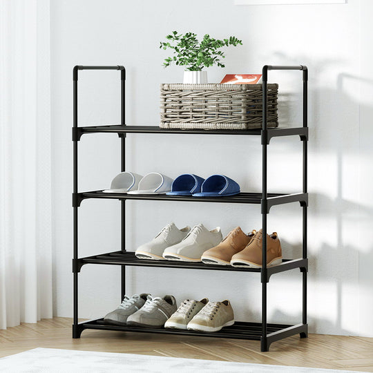 Black colour - Shoe Rack Stackable Shelves 4 Tiers 55cm Shoes Storage Stand Black