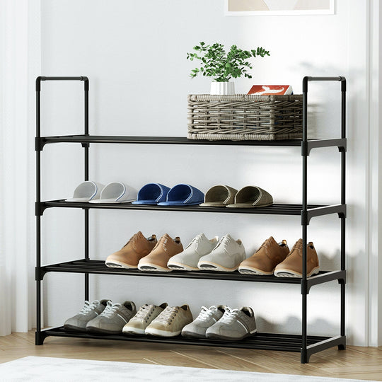 Black colour - Shoe Rack Stackable 4 Tiers 80cm Shoes Shelves Storage Stand Black