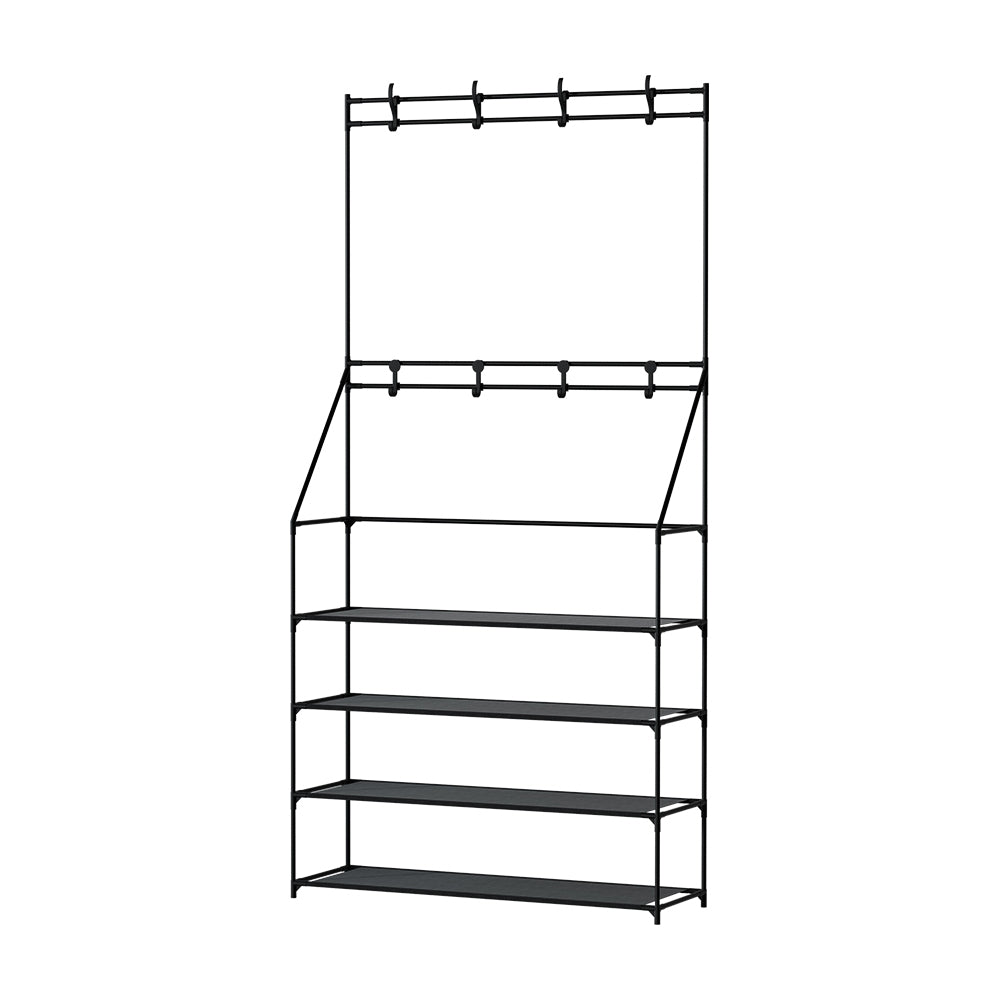 Heavy-Duty Hall Tree Shoe Rack Black Holds 16 Pairs