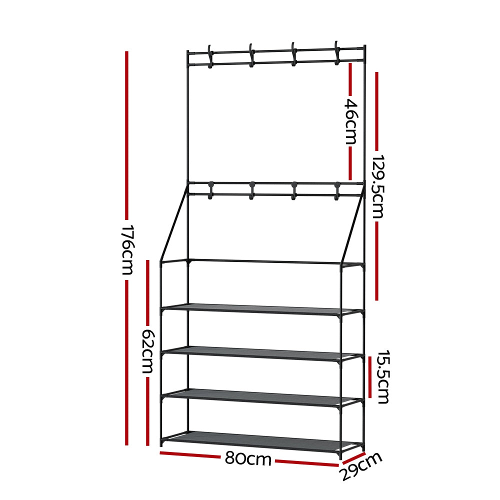 Heavy-Duty Hall Tree Shoe Rack Black Holds 16 Pairs