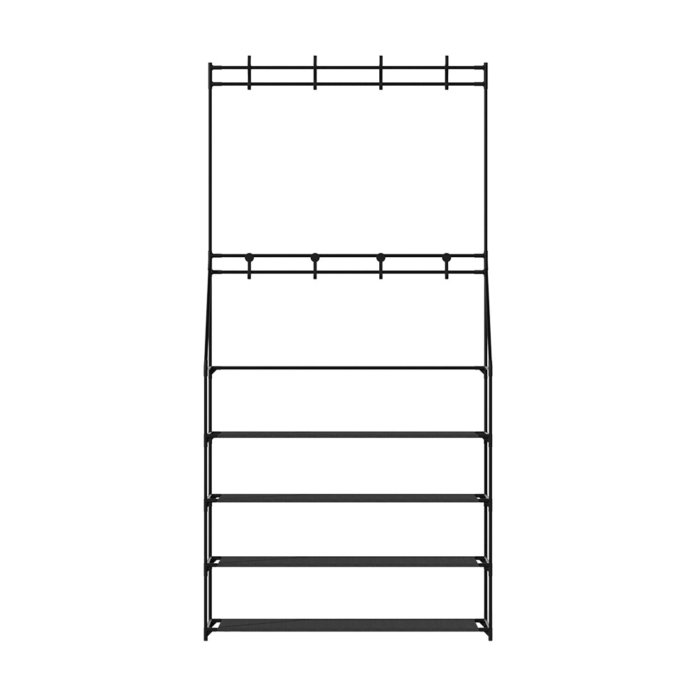 Heavy-Duty Hall Tree Shoe Rack Black Holds 16 Pairs