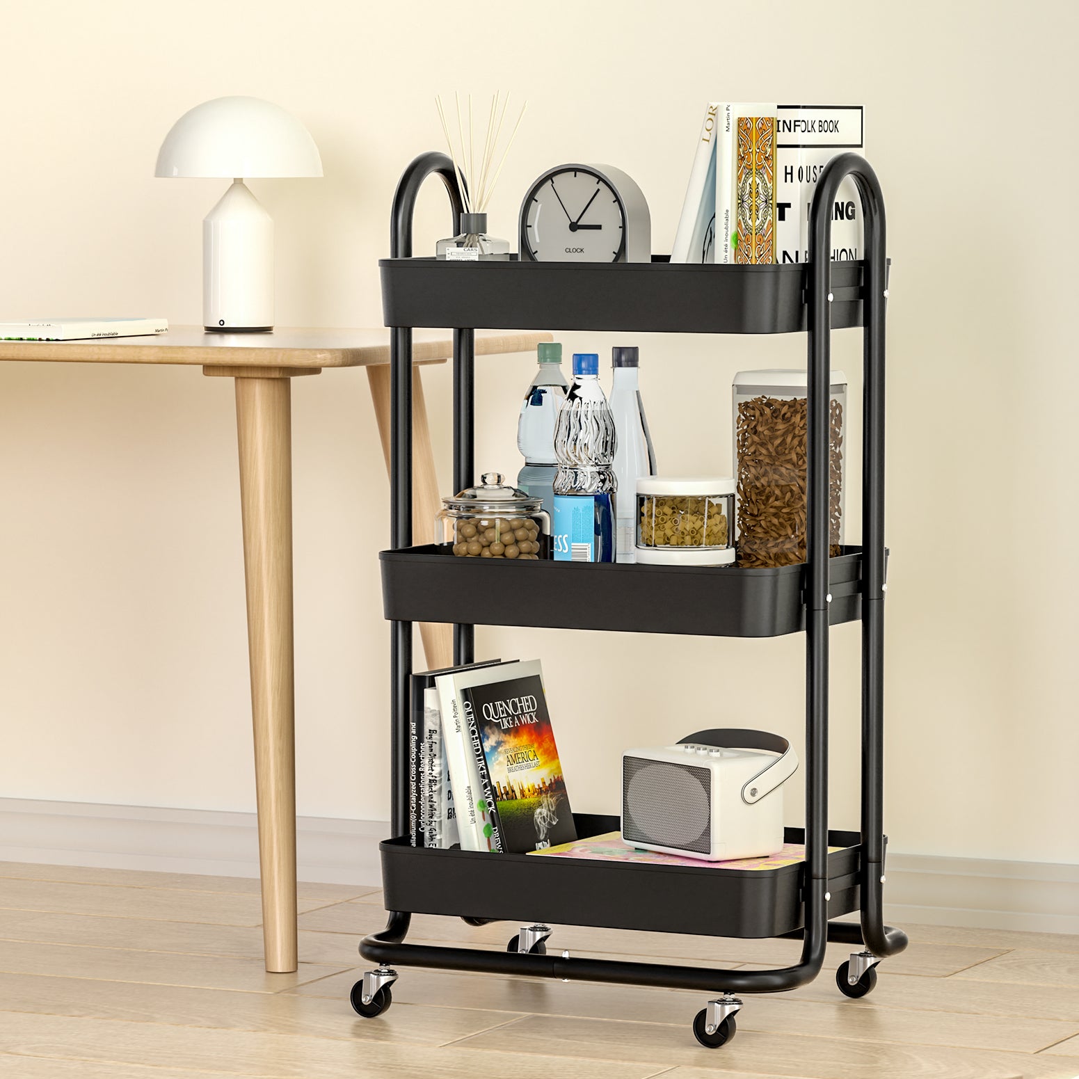 Storage Trolley Kitchen Cart 3 Tiers Rack White/Black
